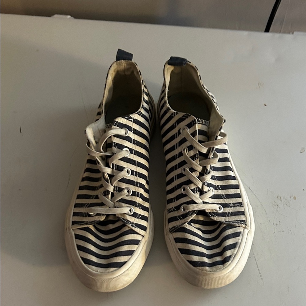 Serra Harley worn Blue and White Striped Sneakers